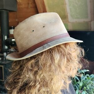 VTG Suede Leather Fedora Small New York Hat & Cap Co USA Beige Brown